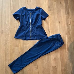 Jaanuu Royal Navy Princess Top Bootcut Bottom Scrub Set